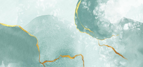 Design file of mint green abstract wallpaper with flowing gold veins pattern
