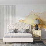 Gold abstract wallpaper enhancing dining room with soft golden tones and circular patterns