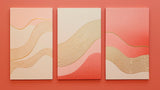 Abstract gold wave wallpaper design file showing fluid lines and coral tones