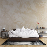 Dining room showcasing Golden Abstract Wall Mural in natural daylight