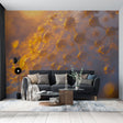 Modern gold network wallpaper creating a stunning feature wall in a minimal contemporary home office with natural lighting