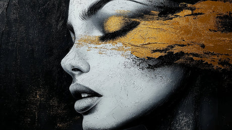 Black and gold portrait art wallpaper design file showing detailed pattern and metallic accents