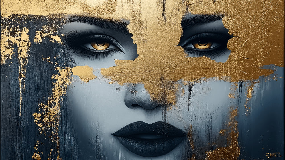 Abstract portrait wallpaper design file showing golden face with dramatic black details
