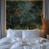 Green patina wallpaper design adding luxury to home office space