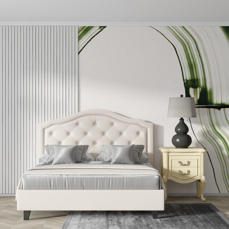 Green abstract watercolor wallpaper in modern living room with white furniture and natural light