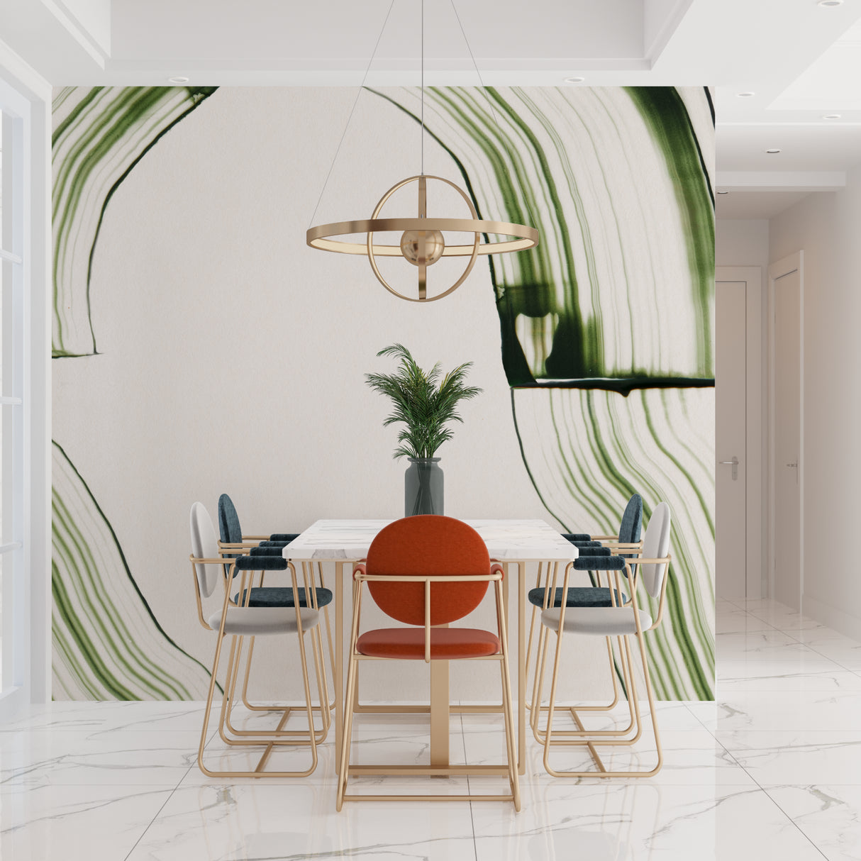 Modern abstract wallpaper bringing nature feel to hallway space