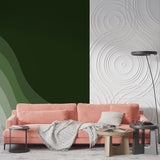 Modern abstract wave mural adding movement to dining room wall
