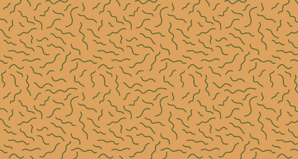Modern abstract wave wallpaper in green and terracotta creating a flowing atmosphere in a minimalist living room setting