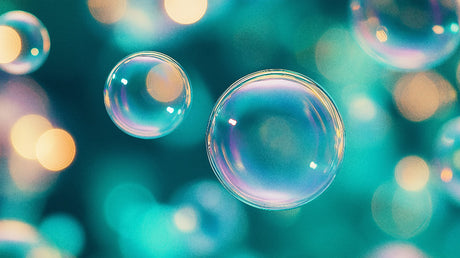 Iridescent bubbles on turquoise design file showing ethereal floating spheres pattern