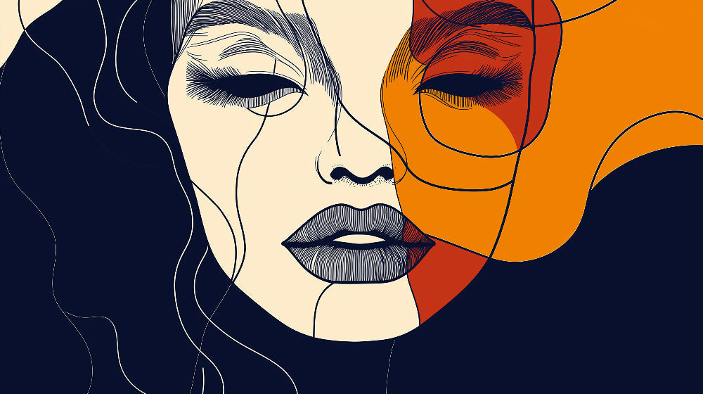 Navy and orange abstract line art portrait design file showing clean portrait lines and color detail
