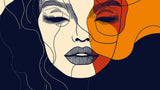Navy and orange abstract line art portrait design file showing clean portrait lines and color detail