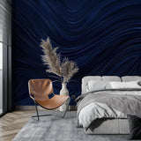 Midnight blue abstract wallpaper making a statement in a contemporary home office