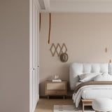 Dining room showcase of abstract beige and terracotta wall mural with modern furniture