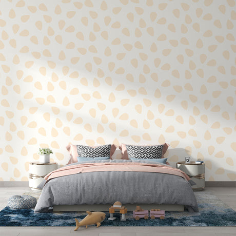 Modern living room featuring Abstract Beige Droplet Pattern wallpaper, showing how the gentle design enhances natural light