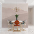Abstract wave wallpaper in modern living room, soft beige tones creating calm atmosphere
