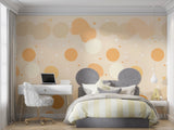 Modern abstract wallpaper with circles in bedroom showing scale and movement