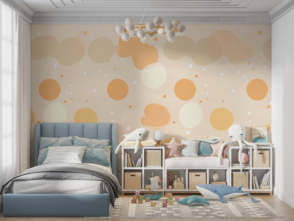 Circle pattern wallpaper in hallway demonstrating how it brightens narrow spaces