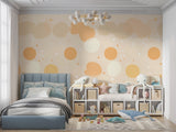 Circle pattern wallpaper in hallway demonstrating how it brightens narrow spaces