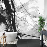 Black and White Abstract Wall Mural in minimalist office space enhancing work environment