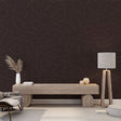 Modern brown wave pattern wallpaper displayed in a minimalist living room, creating a sophisticated focal wall