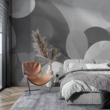 Abstract grey wall mural creating depth in modern office space