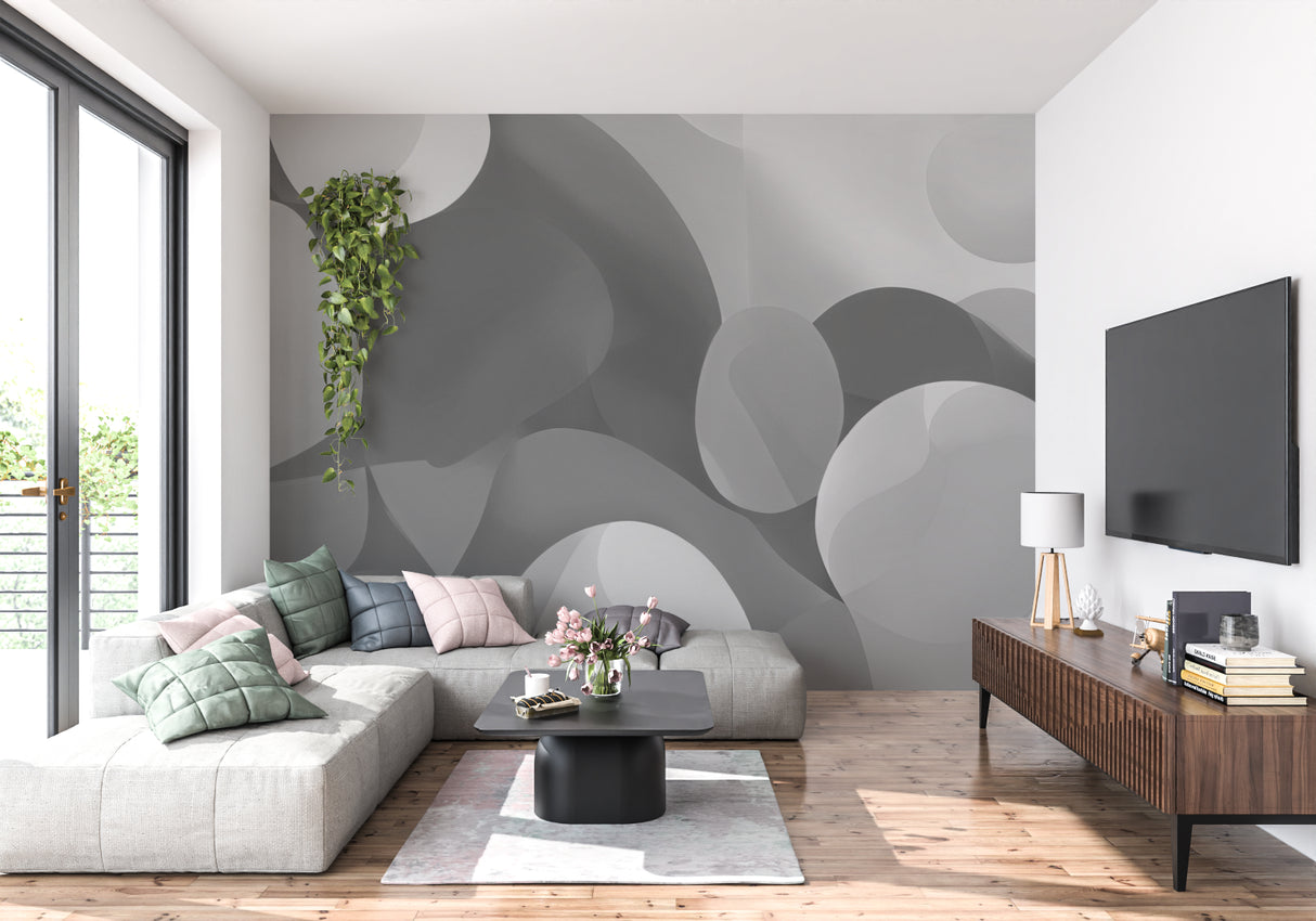 Contemporary circular pattern wallpaper in sleek bedroom interior