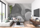 Contemporary circular pattern wallpaper in sleek bedroom interior