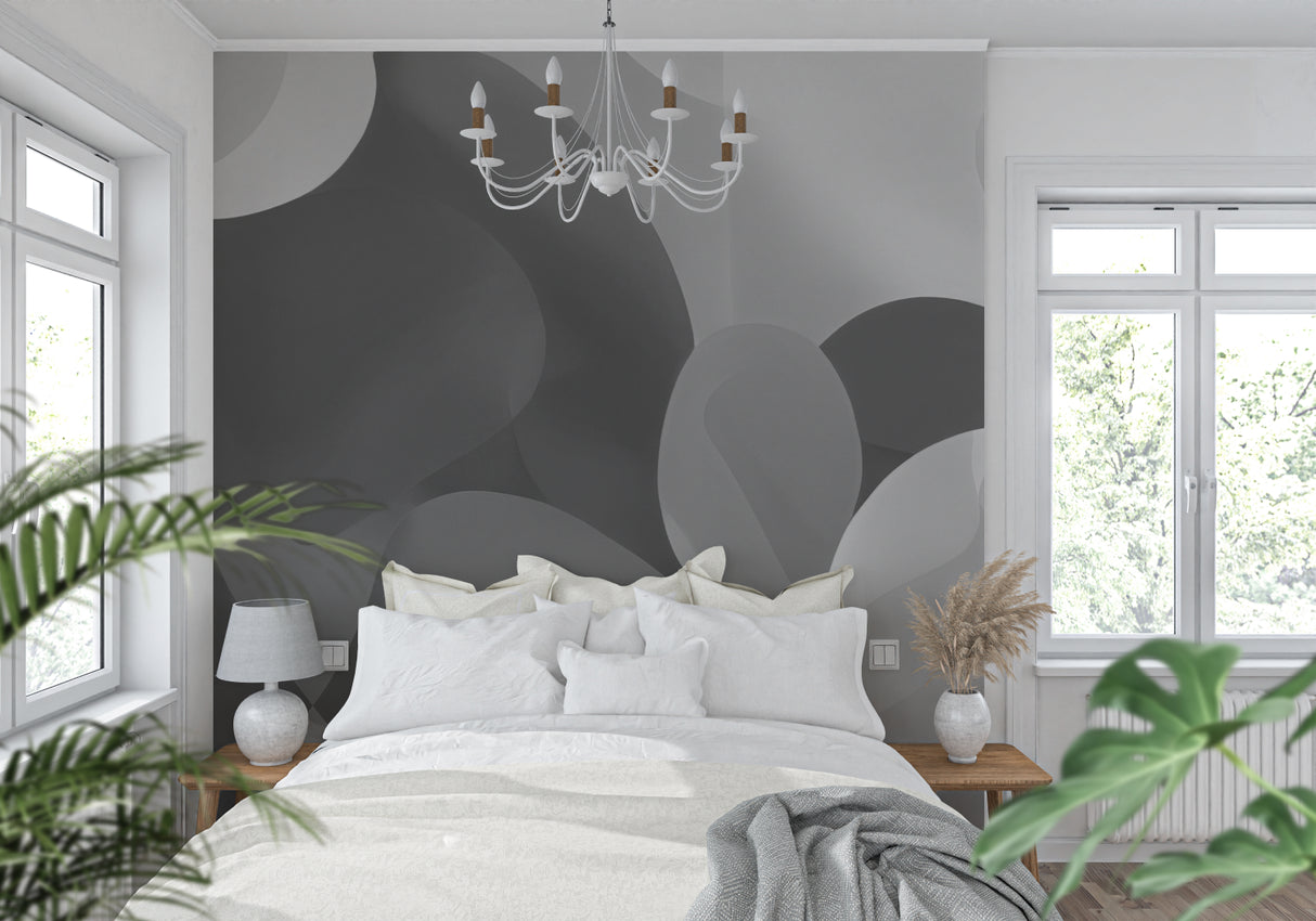 Modern abstract wallpaper installation in stylish hallway