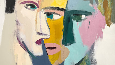 Abstract face art wallpaper design file showing the complete pattern with artistic brushstrokes and vibrant colors