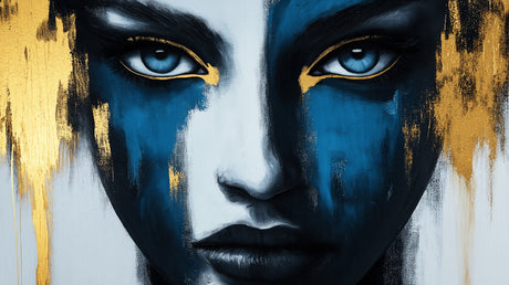 Abstract face design file showing detailed blue and gold artistic pattern