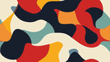 Abstract fluid design pattern with navy, red, orange and turquoise shapes on cream background - design file