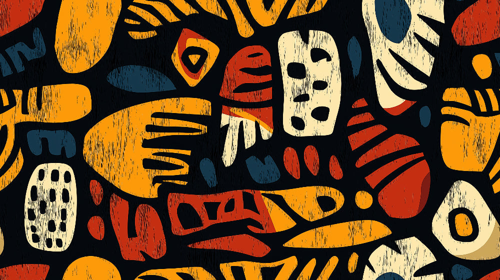 Abstract geometric wallpaper design file showing terracotta and gold pattern on black background