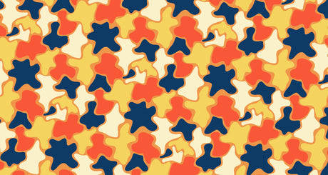 Abstract geometric pattern design file showing vibrant navy, orange and yellow interlocking shapes