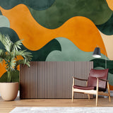 Dynamic wave wallpaper making a statement in an art gallery-style bedroom