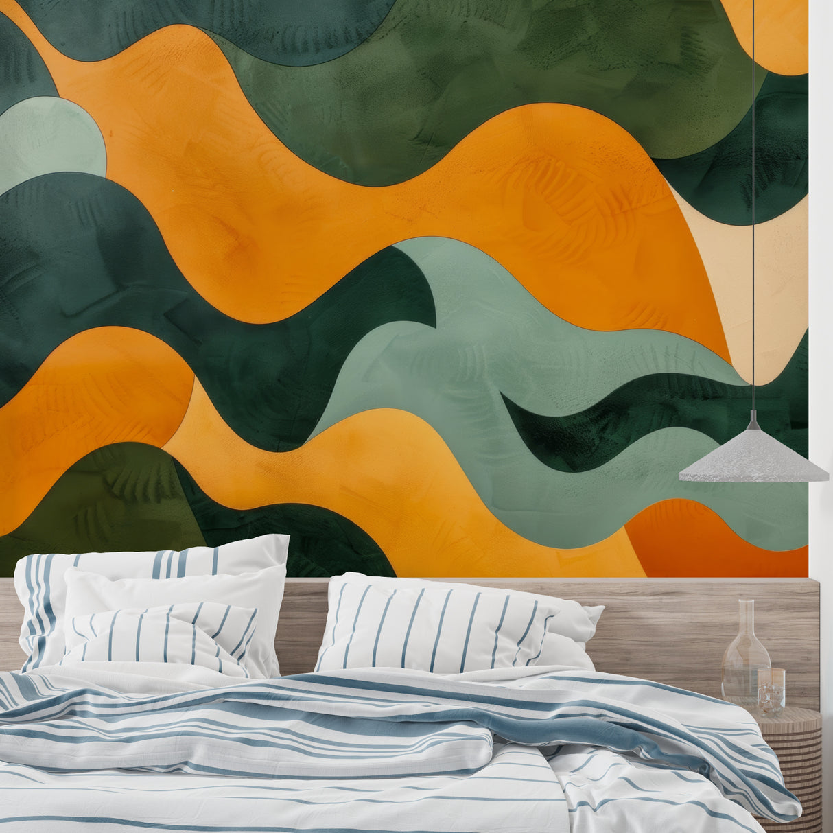 Modern abstract mural enhancing an urban loft space with flowing waves