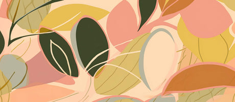 Design file showing detailed abstract leaf pattern in modern green and pink tones