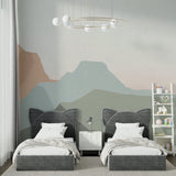 Abstract green mural adding movement to a modern dining room