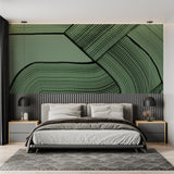 Green abstract wallpaper bringing nature-inspired design to a modern dining room