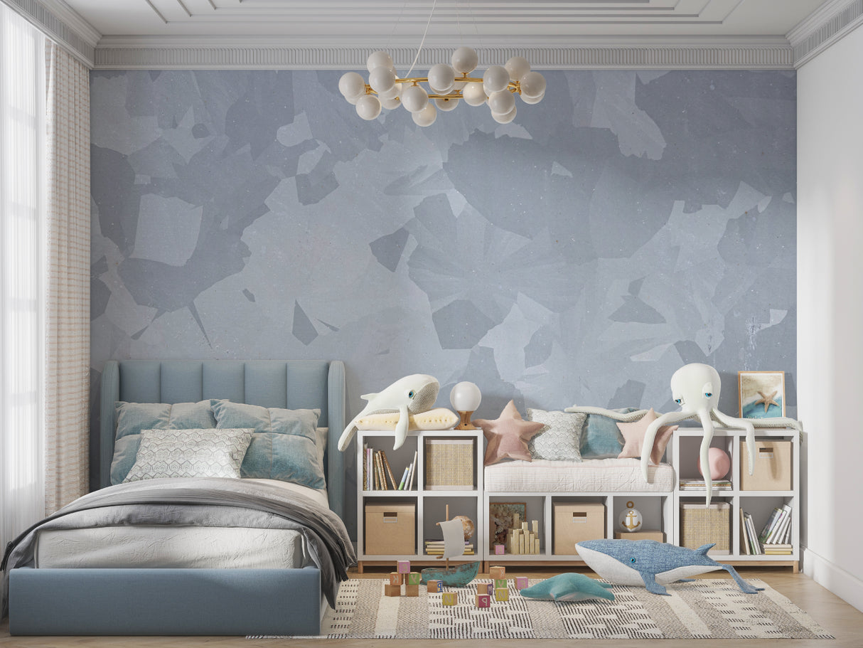 Contemporary geometric pattern wallpaper showcased in a sleek dining room