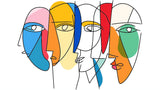 Abstract face line art wallpaper design file showing colorful geometric pattern and faces