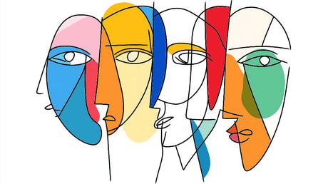 Abstract face line art wallpaper design file showing colorful geometric pattern and faces