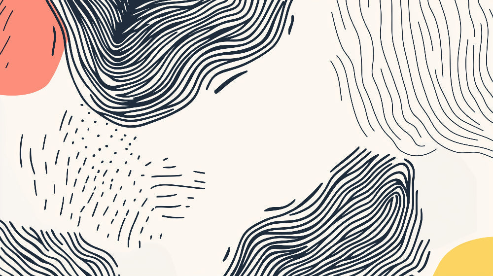 Abstract line art wallpaper design file showing organic wave pattern in navy blue with coral accents