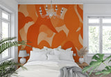 Abstract orange wave wallpaper creating a bold statement in home office space