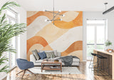 Modern abstract mural creating focal point in contemporary hallway