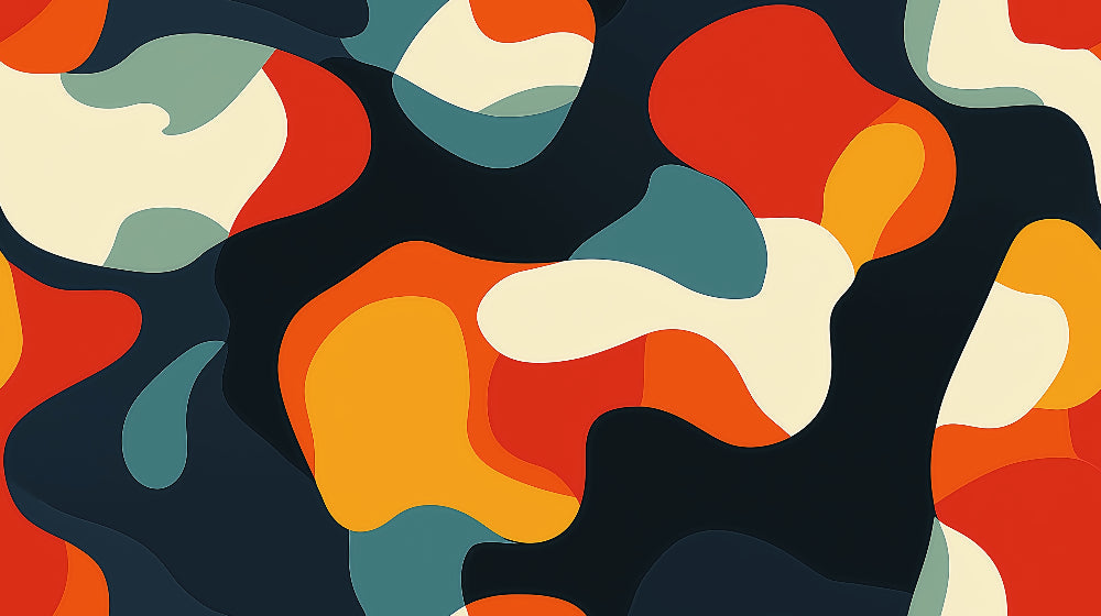 Abstract Curves Wallpaper design file showing organic flowing pattern in deep navy with warm orange accents
