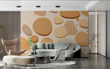Modern pebble pattern wallpaper creating a peaceful atmosphere in a minimalist living room