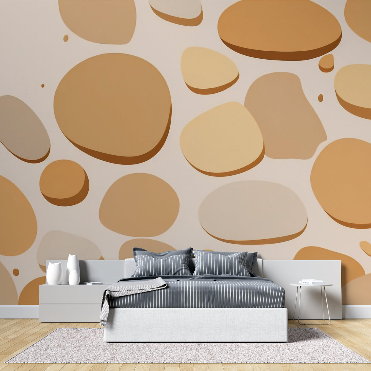 Modern abstract pebble mural creating a spa-like feel in a bathroom