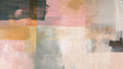 Modern abstract pastel wallpaper creating a serene atmosphere in a minimalist living room with natural light