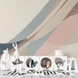 Modern Pastel Geometric Wallpaper brightening a minimalist Scandinavian living room with natural light