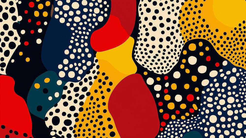 Abstract polka dot pattern design file with flowing shapes and bold color combinations